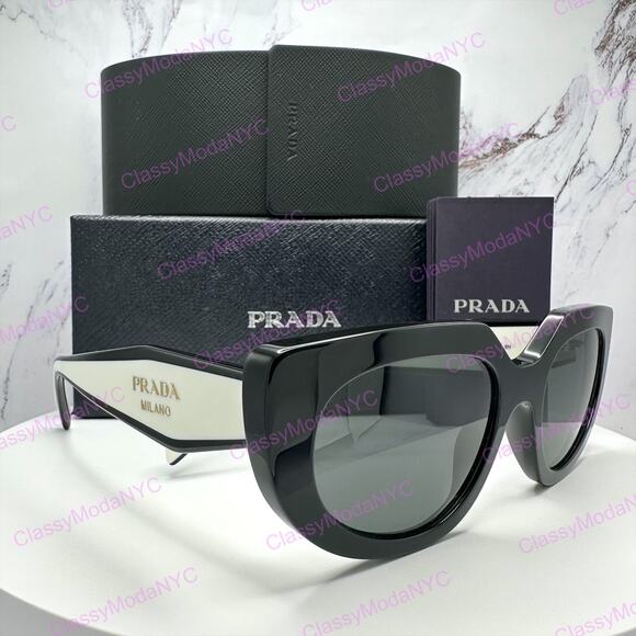 New PRADA Sunglasses Black White Talc Gold Symbole Oval Cat Eye Womens main image 9